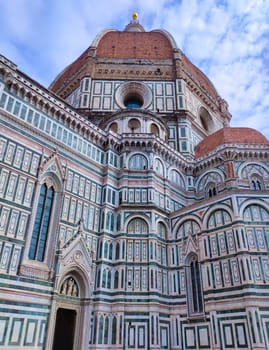 Details of the exterior of the Santa Maria del Fiore Cathedral of Saint Mary of the Flower - the main church of Florence at Tuscany, Italy.