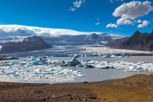 Jokulsarlon Glacier Lagoon in Vatnajokull National Park, Iceland. Horizontal shot