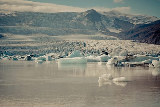 Jokulsarlon Glacier Lagoon in Vatnajokull National Park, Iceland. Horizontal filtered shot