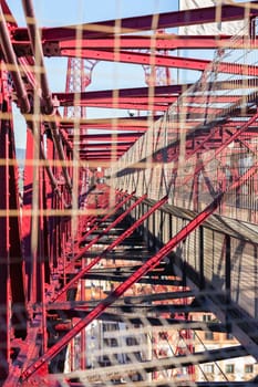 The Bizkaia suspension transporter bridge (Puente de Vizcaya) in Portugalete, Spain inside. Walking over the bridge's platform