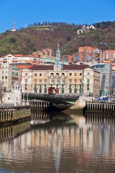 Bilbao, Basque Country, Spain cityscape at bright Sunny winter day