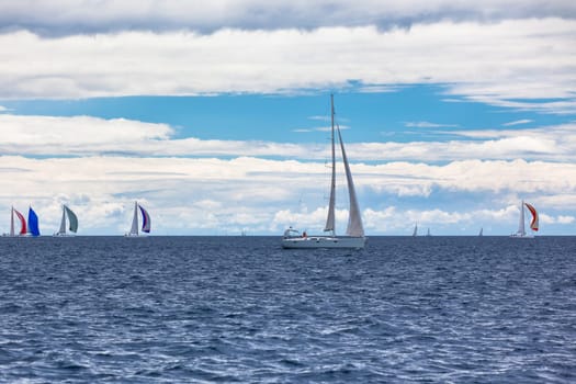 Yacht Regatta at the Adriatic Sea in windy weather. Horizontal shot