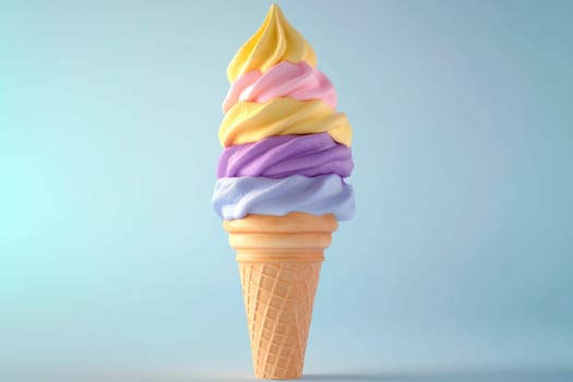 A wafer cone with different layers of colors ice cream. AI generated