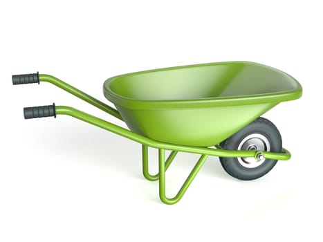 Green wheelbarrow 3D rendering illustration isolated on white background