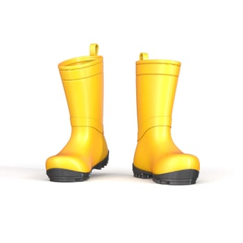 Yellow rain boots 3D rendering illustration isolated on white background