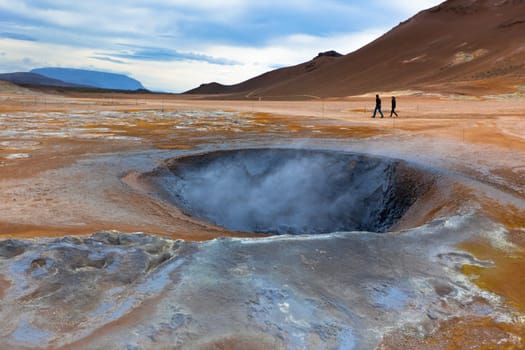 Hot Mud Pots in the Geothermal Area Hverir, Iceland. Horizontal shot