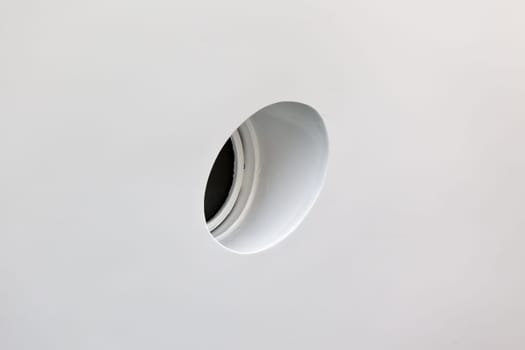 Ship porthole. View from outside. Copy space