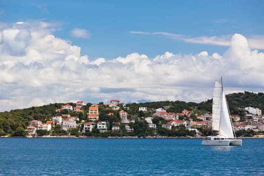 Ciovo island, Trogir area, Croatia view from the sea. Horizontal view