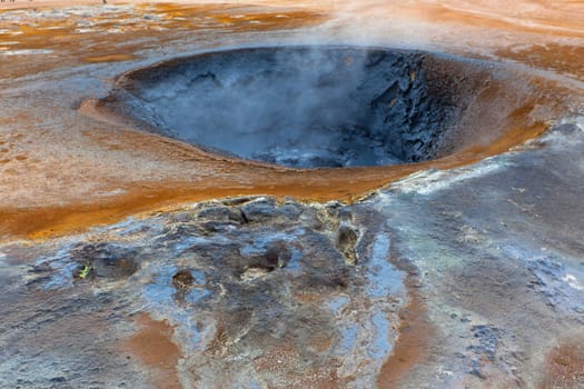 Hot Mud Pot in the Geothermal Area Hverir, Iceland. Horizontal shot