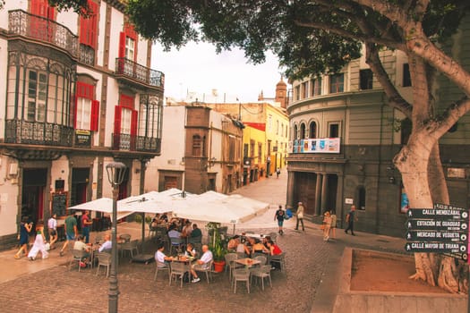 Gran Canaria, Spain, Canary Islands, Las Palmas - Jul 22, 2024. A street cafe in La Vegueta, as the historic old town of Las Palmas de Gran Canaria is called.