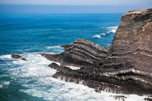 Western Portugal Ocean Coastline. Cliff and Surf