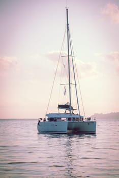 Recreational Yacht at the Indian Ocean. Beautiful sunrise