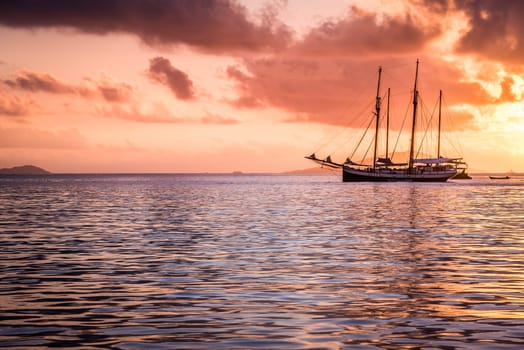 Recreational Yacht at the Indian Ocean. Beautiful sunset