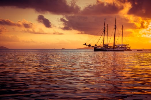 Recreational Yacht at the Indian Ocean. Beautiful sunset