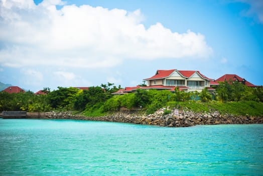 View of Eden Island, Mahe, Seychelles at sunny weather