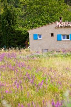 Stone farmhouse in rural Provence, France. Vertical shot
