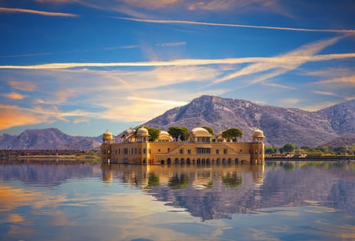 Jal Mahal Palace in the Man Sagar Lake, sunrise view, Jaipur, Rajasthan, India.