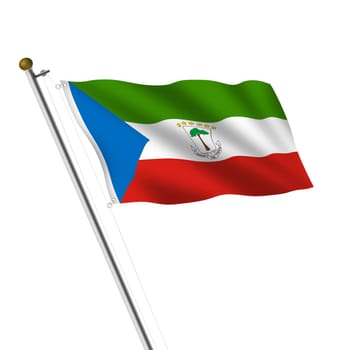An Equatorial Guinea Flagpole 3d illustration on white with clipping path