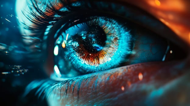 Futuristic smart eye with nanotechnology enhanced vision, augmented reality, advanced optics. AI generaed