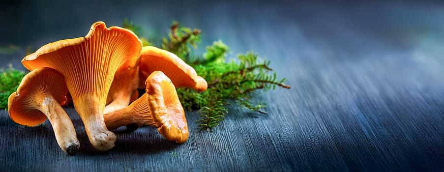 Raw, freshly harvested chanterelles with room for textures.