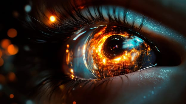 Human eye with nanotechnology enhanced vision, augmented reality, advanced optics. AI generaed