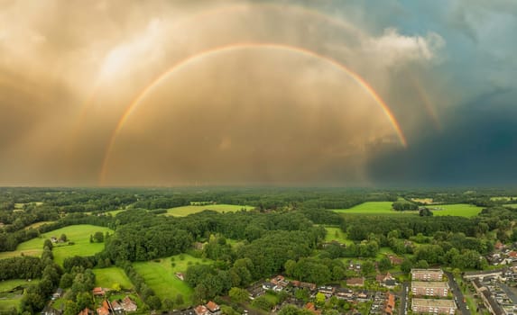 aerial view of a double rainbow