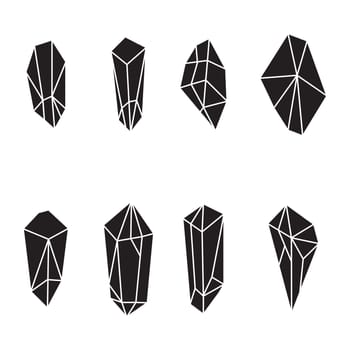 Crystal silhouette icons Sign kit of gemstone. Mineral pictogram collection includes emerald