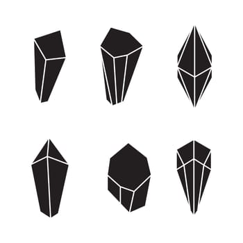 Crystal silhouette icons Sign kit of gemstone. Mineral pictogram collection includes emerald