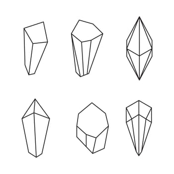 Crystal silhouette icons Sign kit of gemstone. Mineral pictogram collection includes emerald