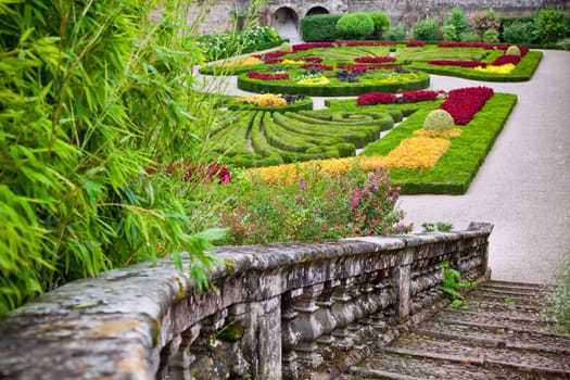 ALBI, FRANCE - AUGUST 09: Palais de la Berbie Gardens at Albi, Tarn, France on August 09, 2014. Beautiful flowerbed