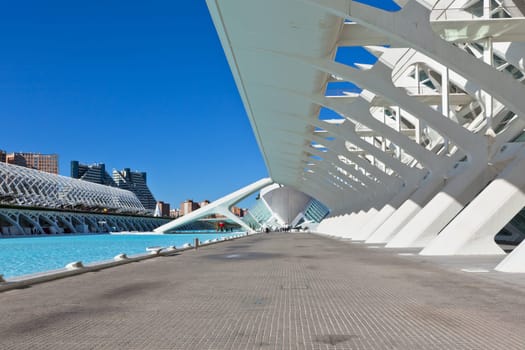 VALENCIA, SPAIN - DECEMBER 24, 2010: View of Valencia architectural complex City of Arts and Sciences (Ciudad de las Artes y las Ciencias) designed by Santiago Calatrava