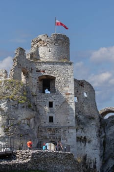 Ogrodzieniec  Podzamcze, Poland - August 31  2017: Ruins of 14th century medieval castle  Ogrodzieniec Castle  Trail of the Eagles Nests