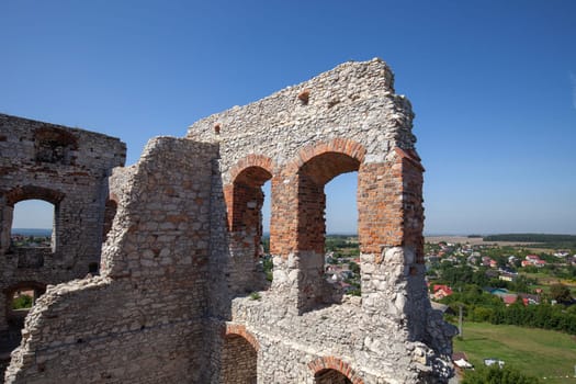 Ogrodzieniec  Podzamcze, Poland - August 31  2017: Ruins of 14th century medieval castle  Ogrodzieniec Castle  Trail of the Eagles Nests