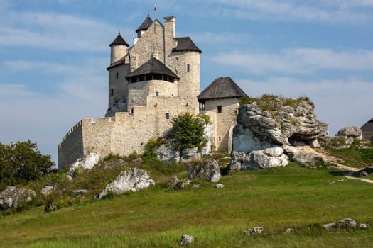 Bobolice Castle, Silesia, Poland - September 16, 2020: Medieval gothic royal Bobolice Castle located on the Polish Jurassic Highland