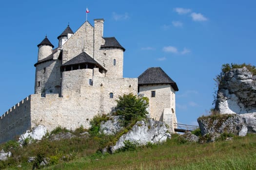 Bobolice Castle, Silesia, Poland - September 16, 2020: Medieval gothic royal Bobolice Castle located on the Polish Jurassic Highland