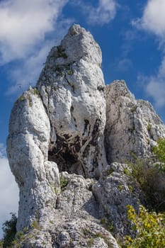 Picturesque view of the limestone rocks located at geographical macroregion located in southern Poland, Polish Jurassic Highland