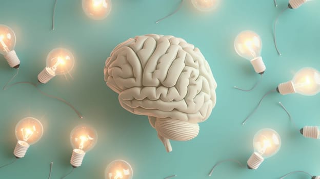 Brain with lightbulbs, explosion of ideas, brainstorming for solutions, smart open mind for new direction, business concept