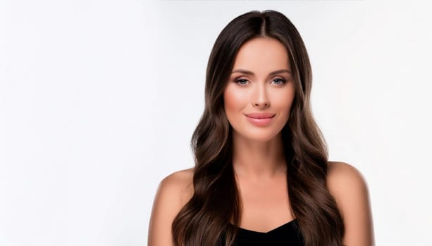 Portrait of beautiful brunette woman isolated on white background