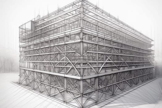 Sketch design of wireframe of building. Digital project visualization.