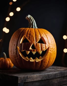 A carved pumpkin sits illuminated, emitting a soft glow while smoke curls upwards. The jack-o'-lantern features a mischievous face, capturing the essence of Halloween festivities and seasonal fun. AI