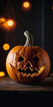 A carved pumpkin sits illuminated, emitting a soft glow while smoke curls upwards. The jack-o'-lantern features a mischievous face, capturing the essence of Halloween festivities and seasonal fun. AI