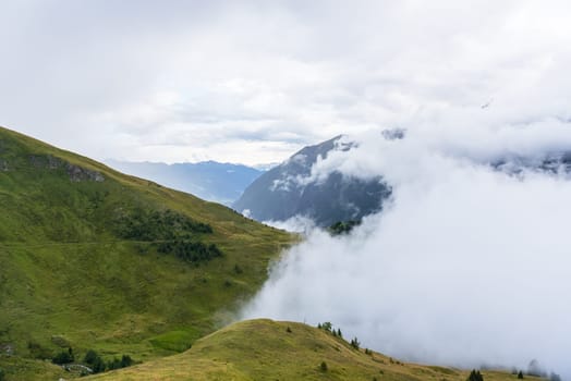The Grossglockner high Alpine road area in overcast foggy weather