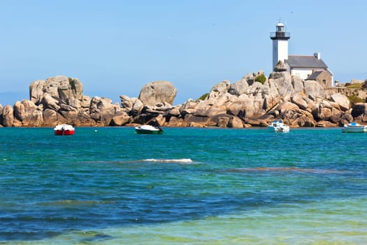 Point de Pontusval lighthouse, Bretagne, France. Horizontal shot