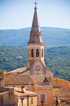 View of Saint Saturnin d Apt, Provence, France. Skyline with The Cathedral roof