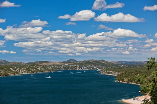 Krka river view from Sibenik town, Croatia. Horizontal shot