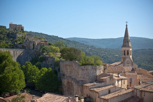 View of Saint Saturnin d Apt, Provence, France. Skyline with The Cathedral roof