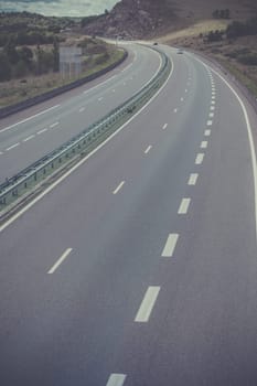 Highway through France at summer time. Top view