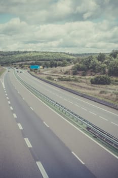 Highway through France at summer time. Top view