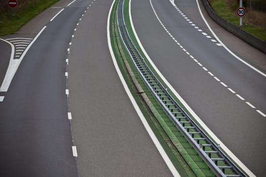 Highway through France at summer time. Top view