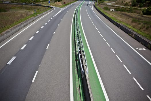 Highway through France at summer time. Top view